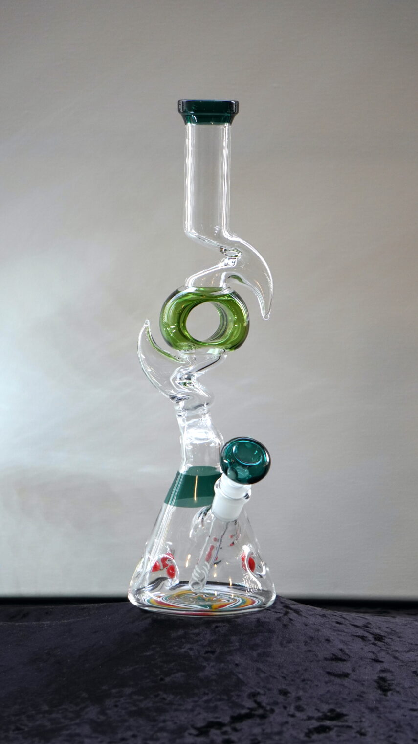 bong 2 HORN MIDDLE HOLE BEAKER GLASS WATER PIPE W/ STEM & BOWL (14.5